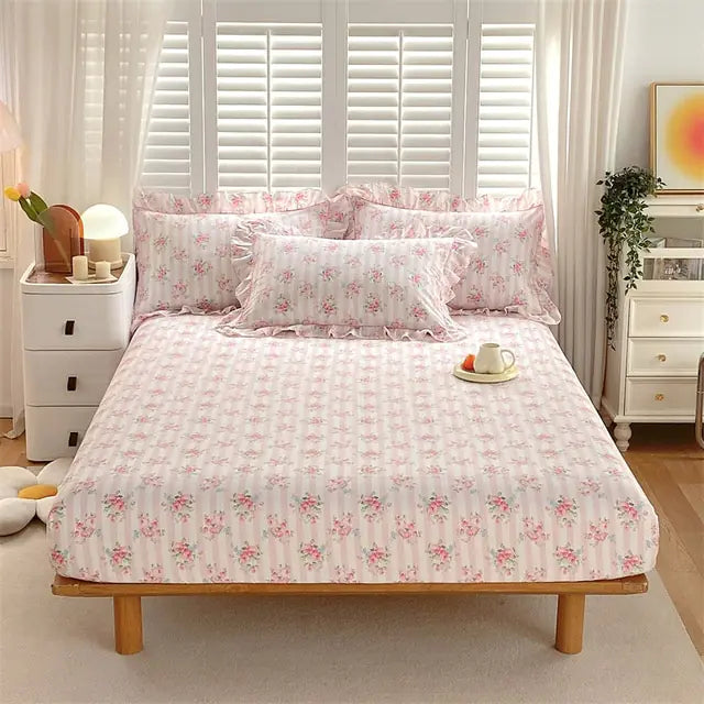 Fitted Sheet Floral Flower Printed Bed Cover