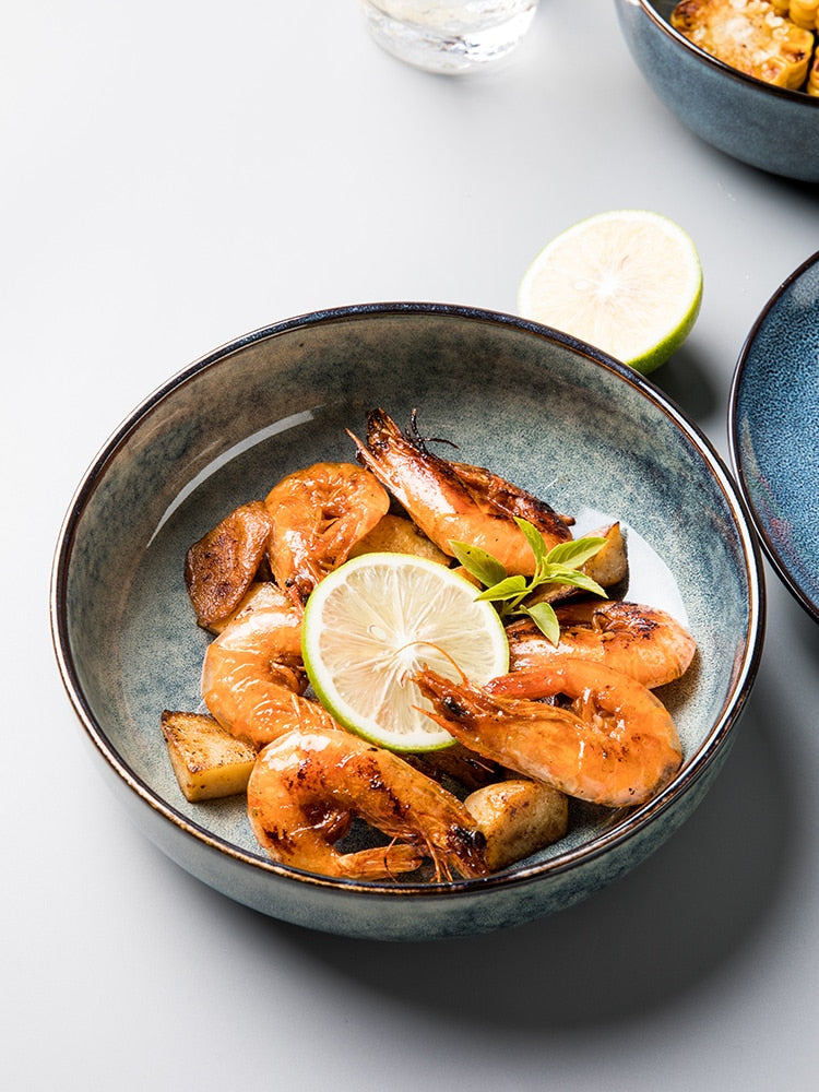 Cuenco nórdico retro de cerámica para ensalada y fideos - Diseño de plato hondo