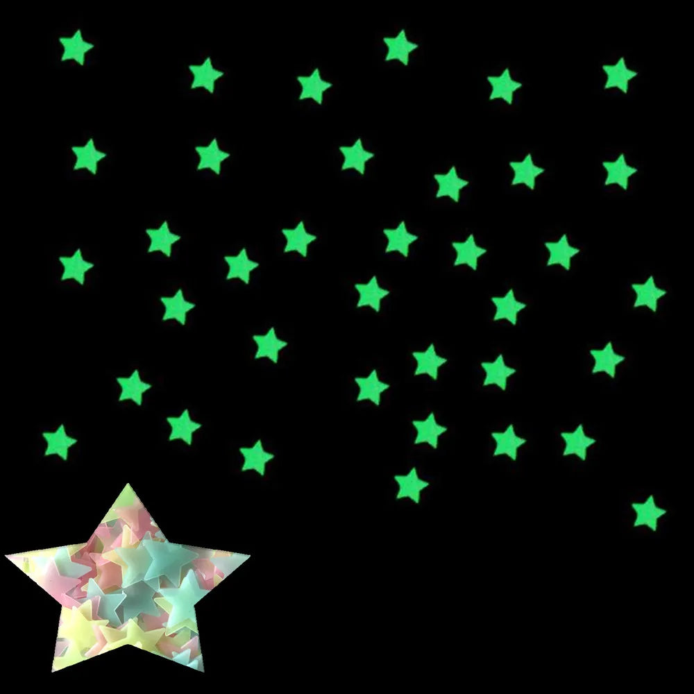 100 piezas de estrellas fluorescentes que brillan en la oscuridad
