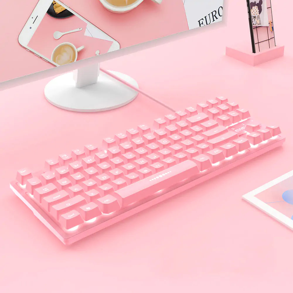 Lindo juego de teclado y mouse con cable rosa