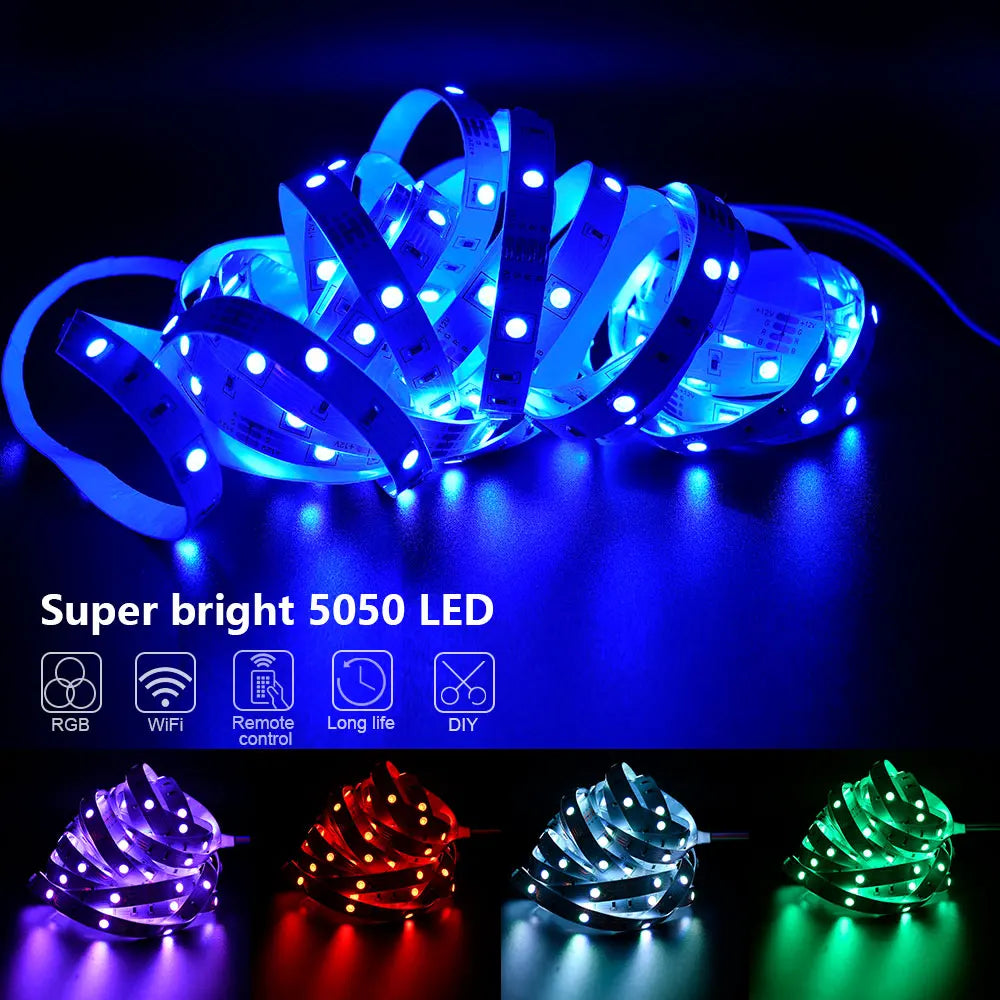 Tiras de luces LED RGB 5050, 5V 1M-30M, 16 millones de colores