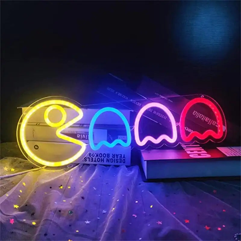 LED neón Pac-Man y fantasmas