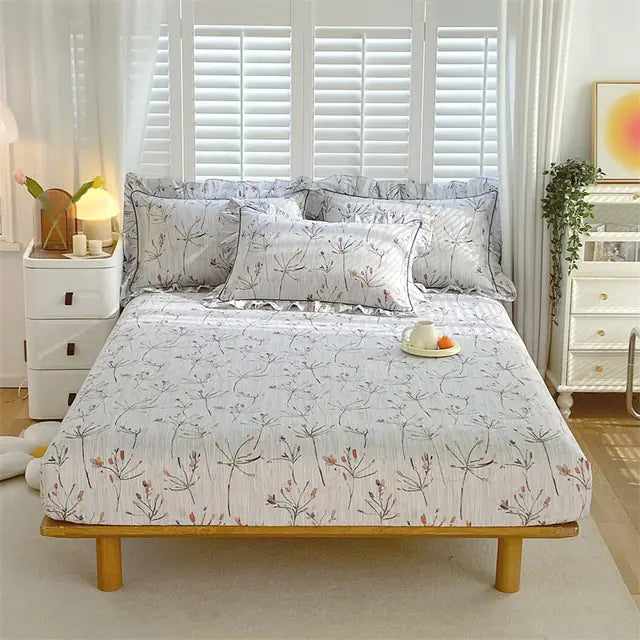 Fitted Sheet Floral Flower Printed Bed Cover