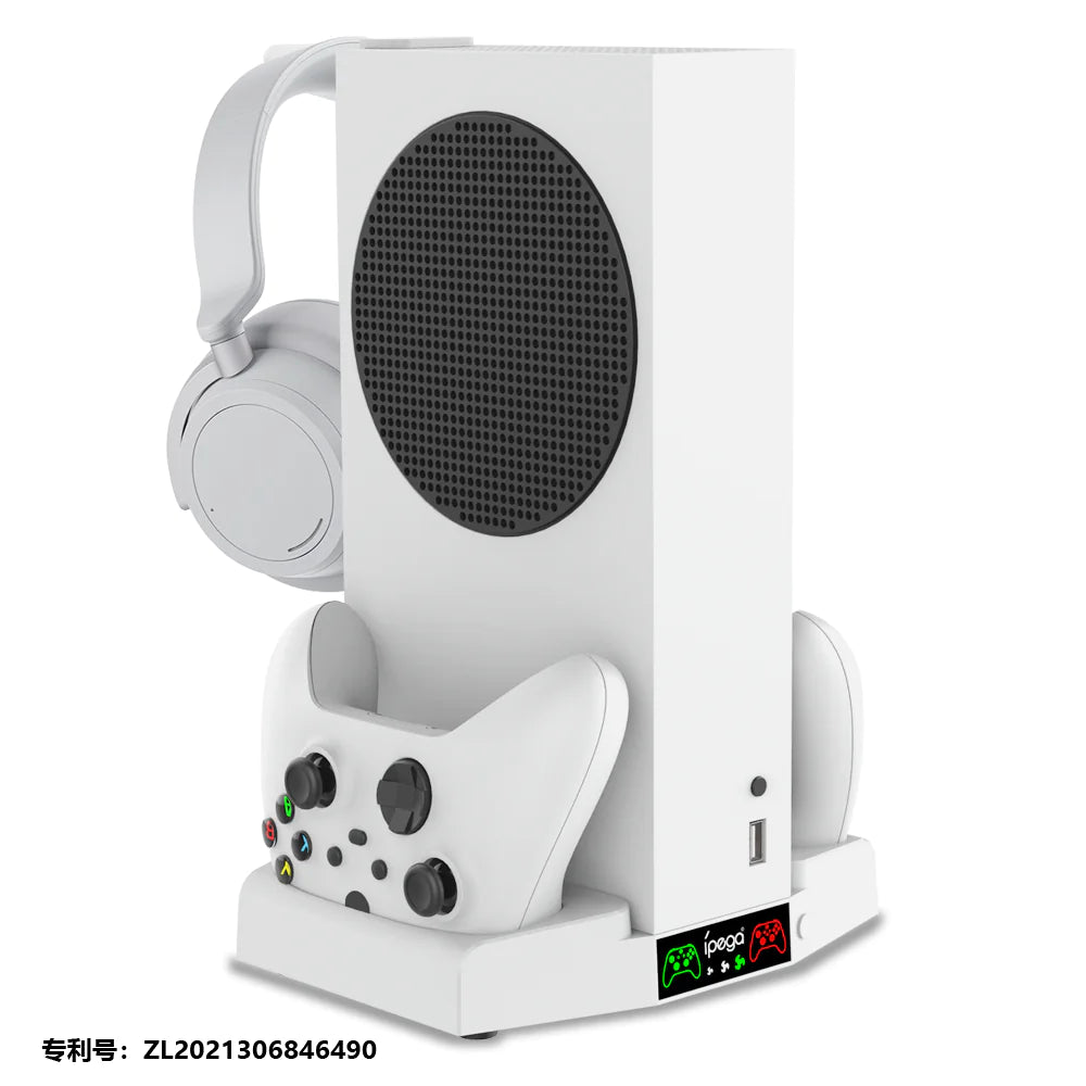 Soporte de cargador con ventilador de refrigeración para consola y controlador Xbox Series S, accesorios de base de carga dual vertical con 2 baterías recargables de 1400 Mah y cubierta, soporte para auriculares para XSS