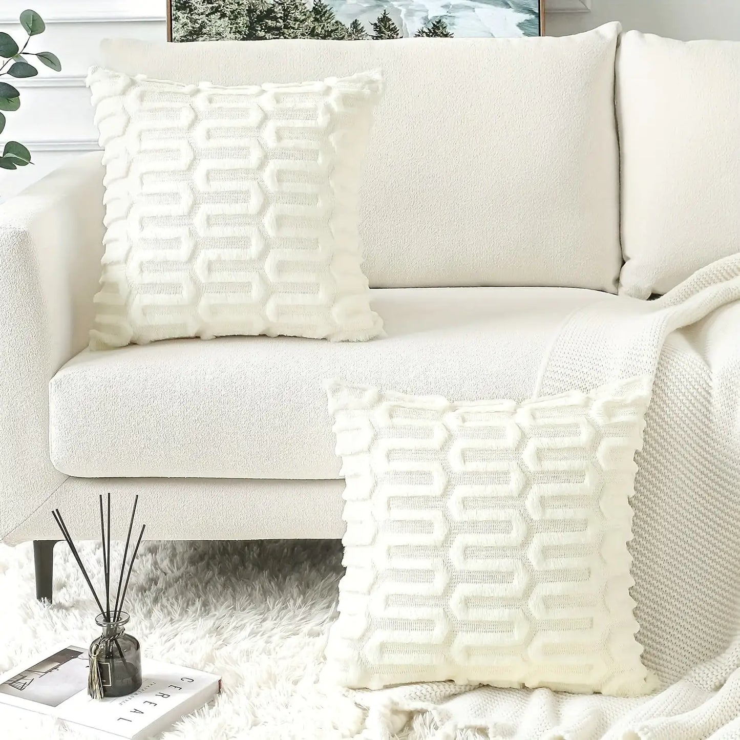 Geometric Square Plush Pillow Cover – 2pcs Set