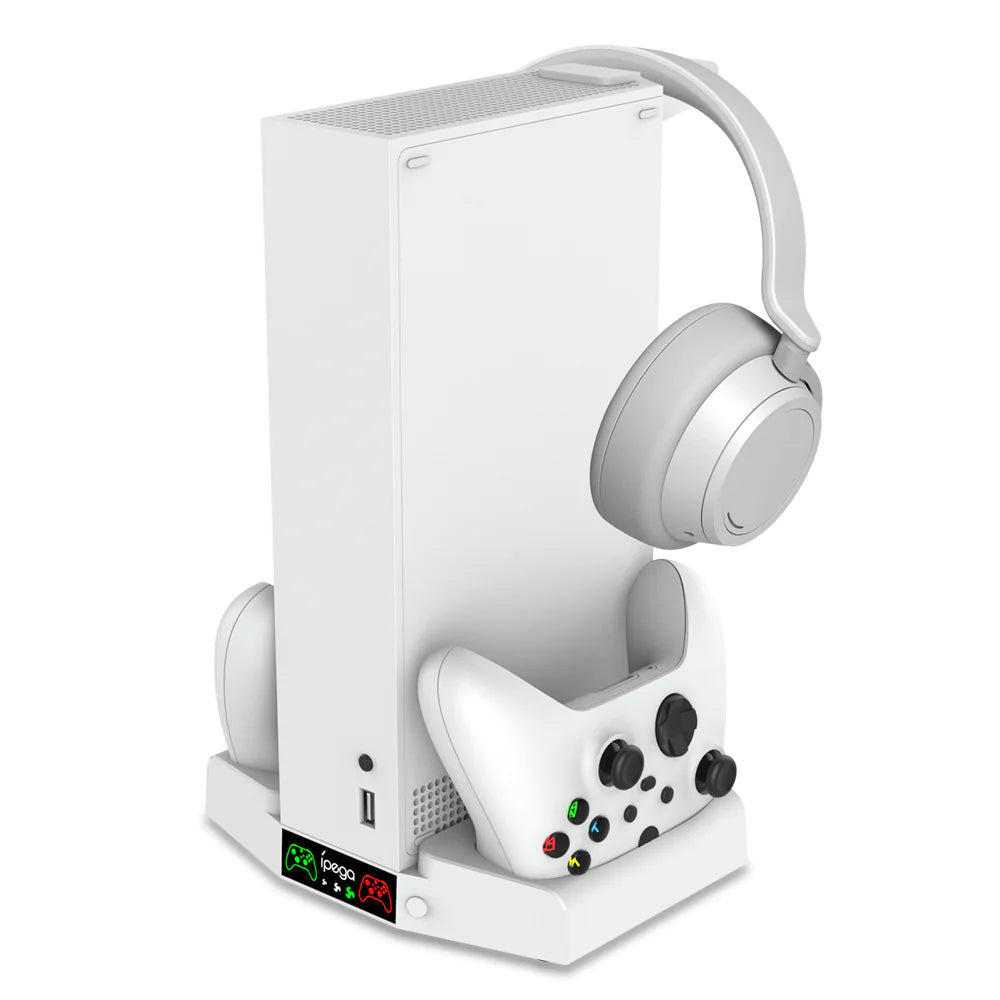 Soporte de cargador con ventilador de refrigeración para consola y controlador Xbox Series S, accesorios de base de carga dual vertical con 2 baterías recargables de 1400 Mah y cubierta, soporte para auriculares para XSS