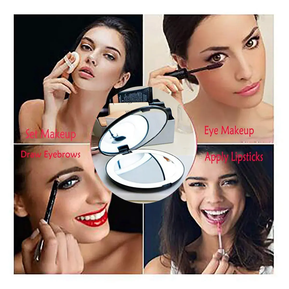 Espejo de maquillaje plegable LED