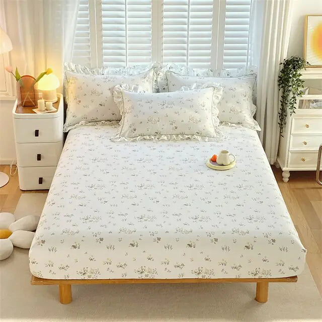 Fitted Sheet Floral Flower Printed Bed Cover