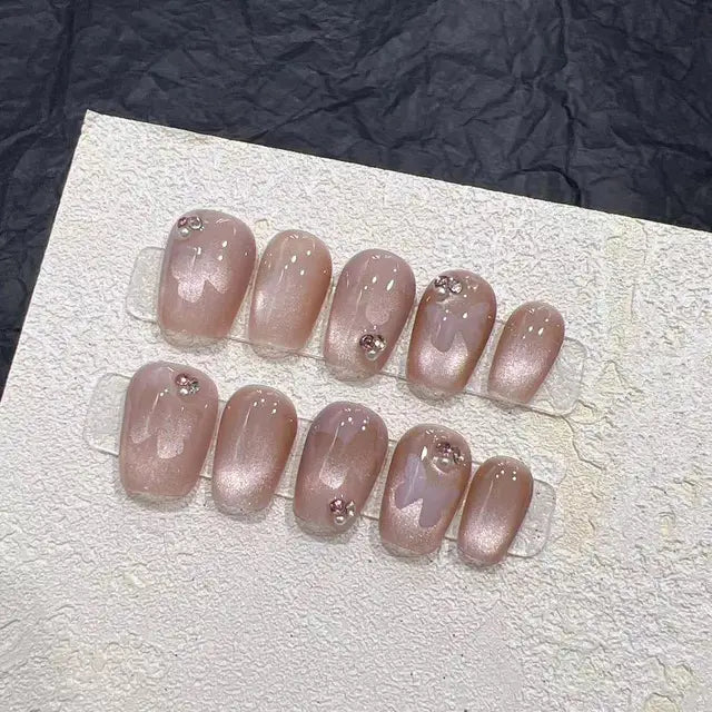 10 Uds. De uñas postizas con acabado artístico, mariposa, ojo de gato, cristal, hecho a mano