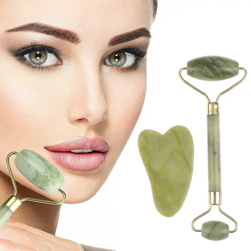 Juego de rodillos de jade rosa natural