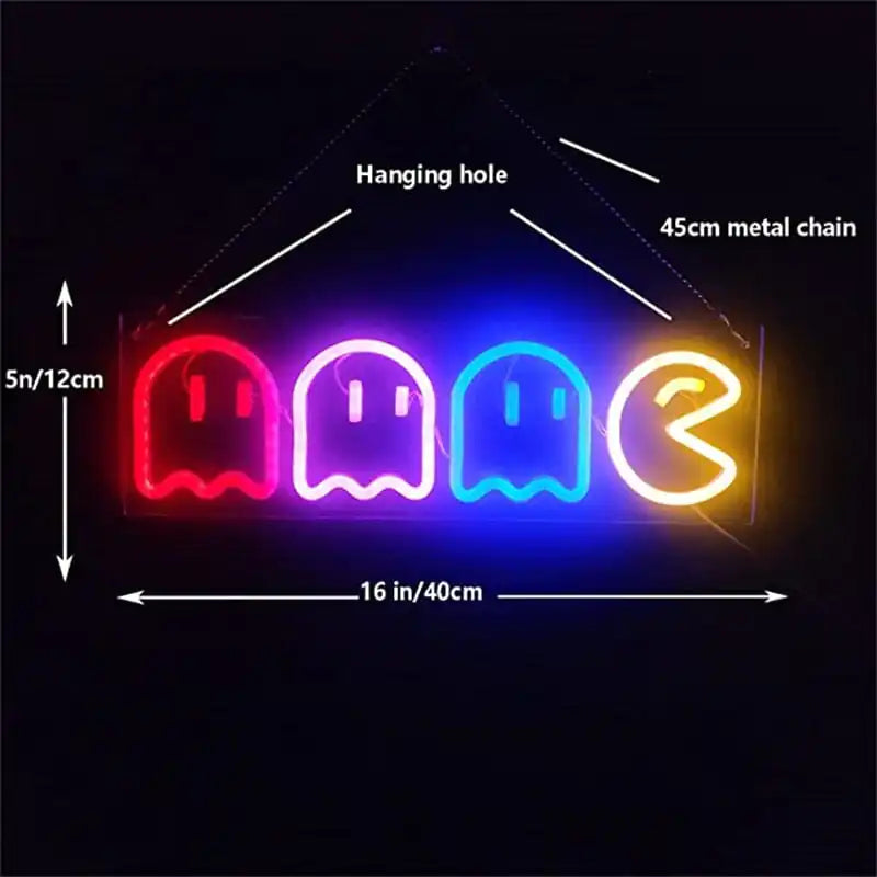 LED neón Pac-Man y fantasmas