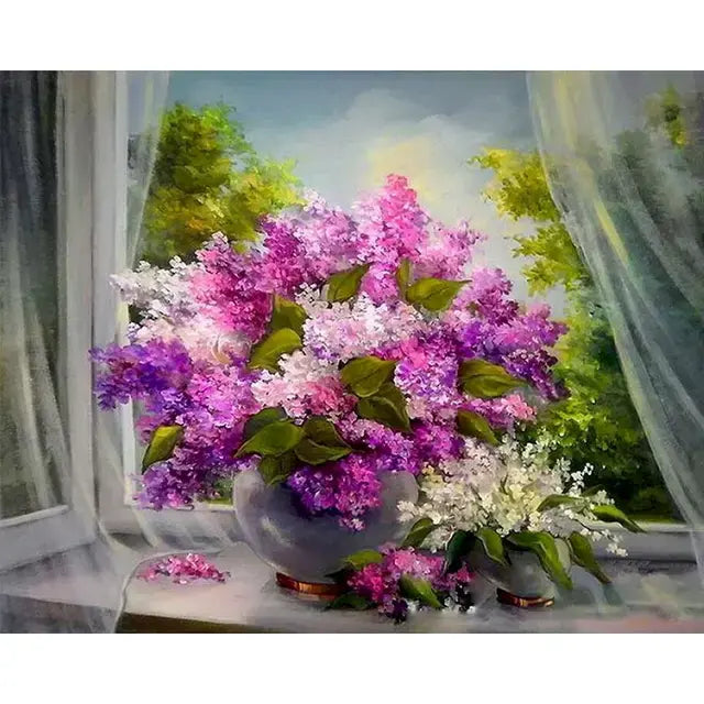 Pintura DIY por número para colorear imágenes de flores