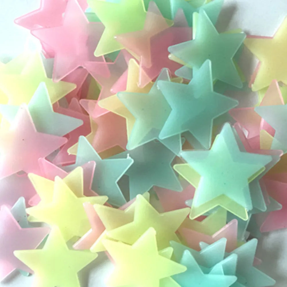 100 piezas de estrellas fluorescentes que brillan en la oscuridad
