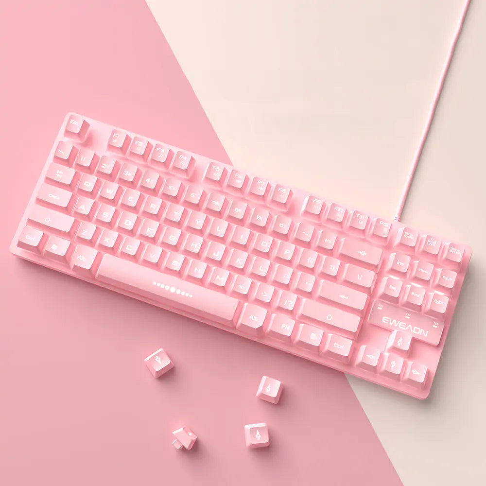 Lindo juego de teclado y mouse con cable rosa