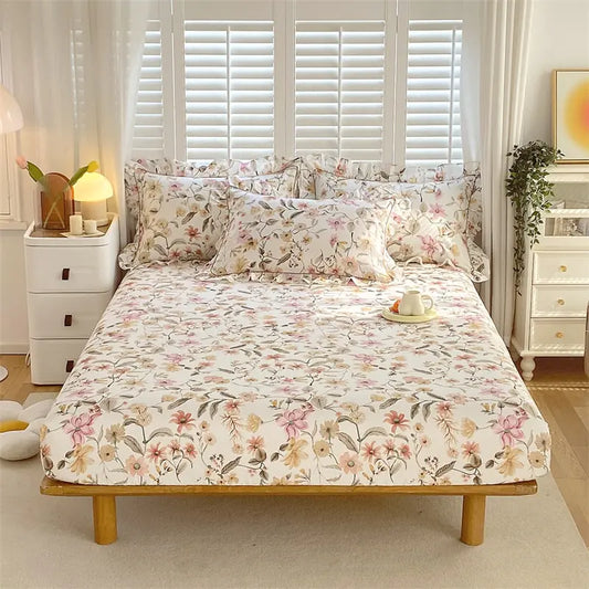 Fitted Sheet Floral Flower Printed Bed Cover