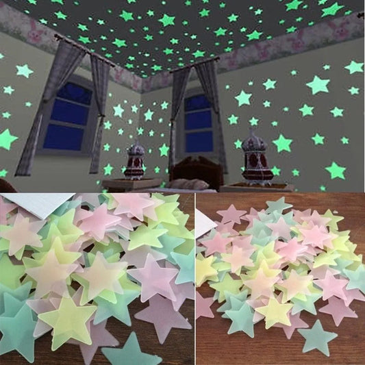100 piezas de estrellas fluorescentes que brillan en la oscuridad