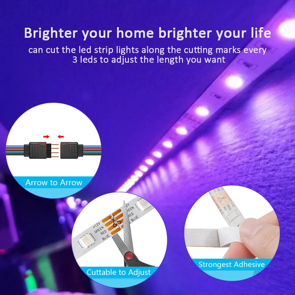 Tiras de luces LED RGB 5050, 5V 1M-30M, 16 millones de colores