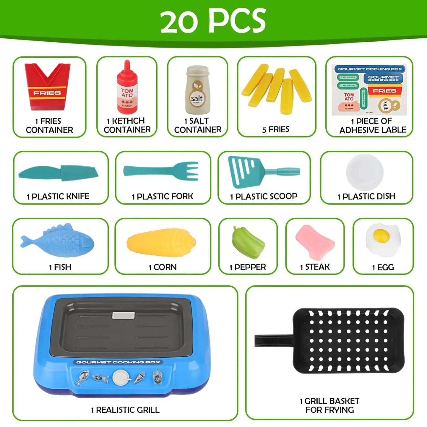 Caja de cocina gourmet para juegos de simulación para niños