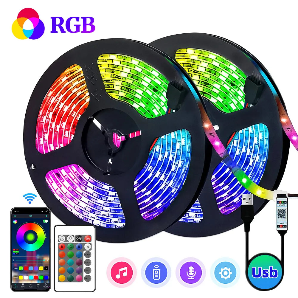 Tiras de luces LED RGB 5050, 5V 1M-30M, 16 millones de colores