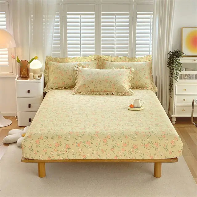 Fitted Sheet Floral Flower Printed Bed Cover