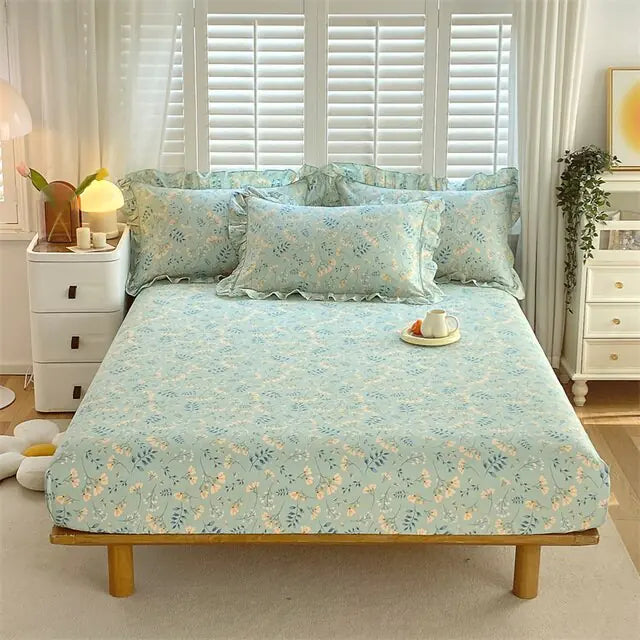 Fitted Sheet Floral Flower Printed Bed Cover