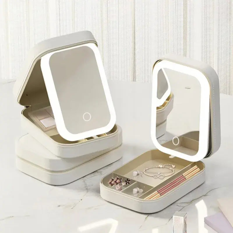 Caja de almacenamiento de maquillaje con espejo LED