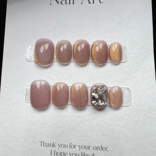 10 Uds. De uñas postizas con acabado artístico, mariposa, ojo de gato, cristal, hecho a mano