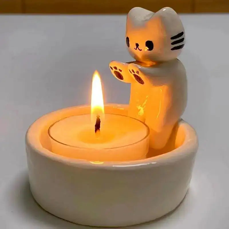 Portavelas de luz de té con patas de gatito