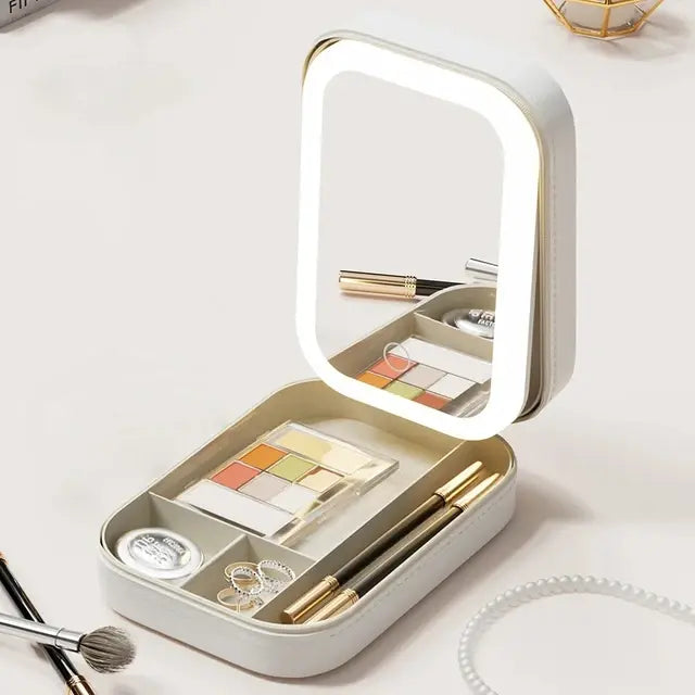 Caja de almacenamiento de maquillaje con espejo LED