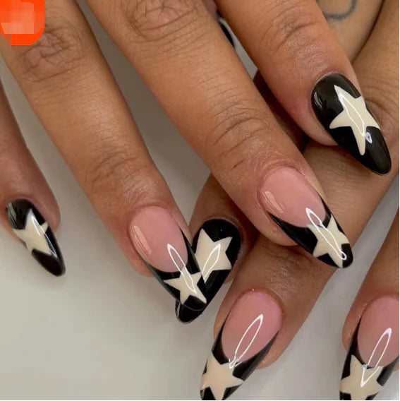 Juego de uñas de estrella francesa de 24 piezas