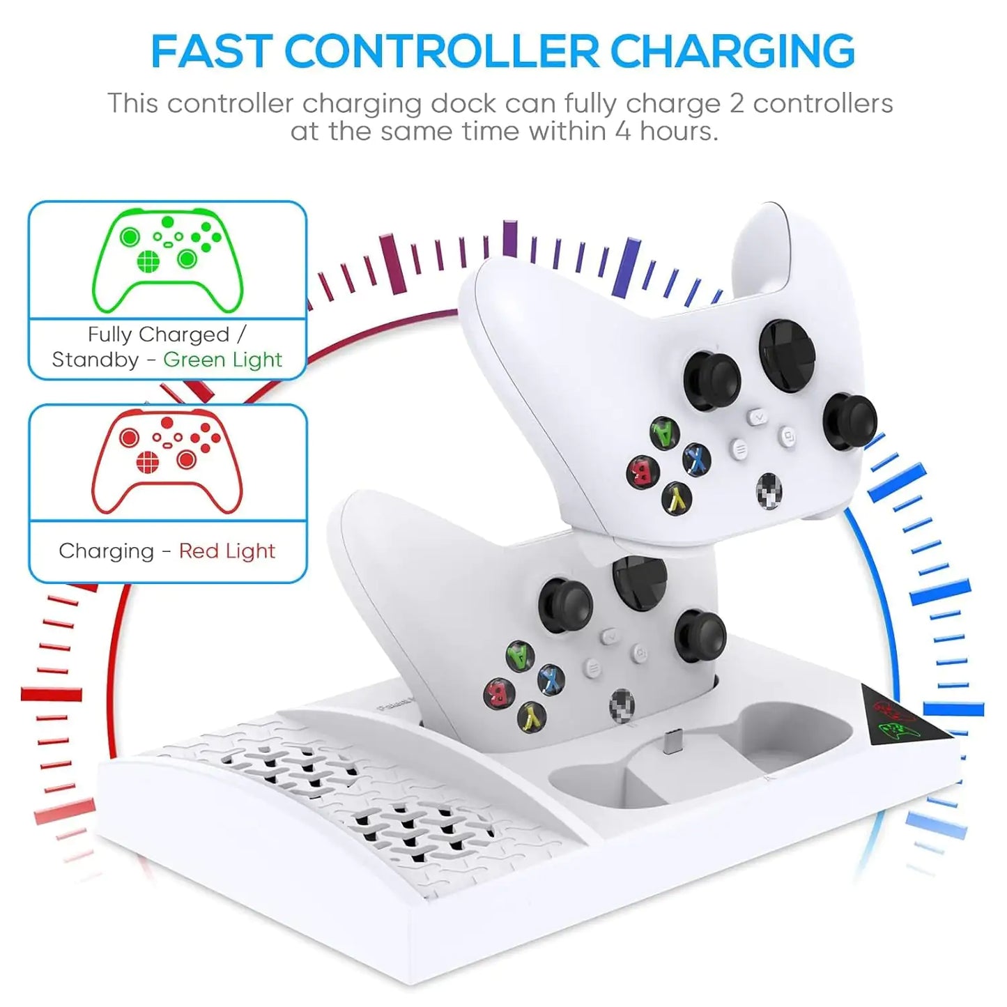 Soporte de cargador con ventilador de refrigeración para consola y controlador Xbox Series S, accesorios de base de carga dual vertical con 2 baterías recargables de 1400 Mah y cubierta, soporte para auriculares para XSS