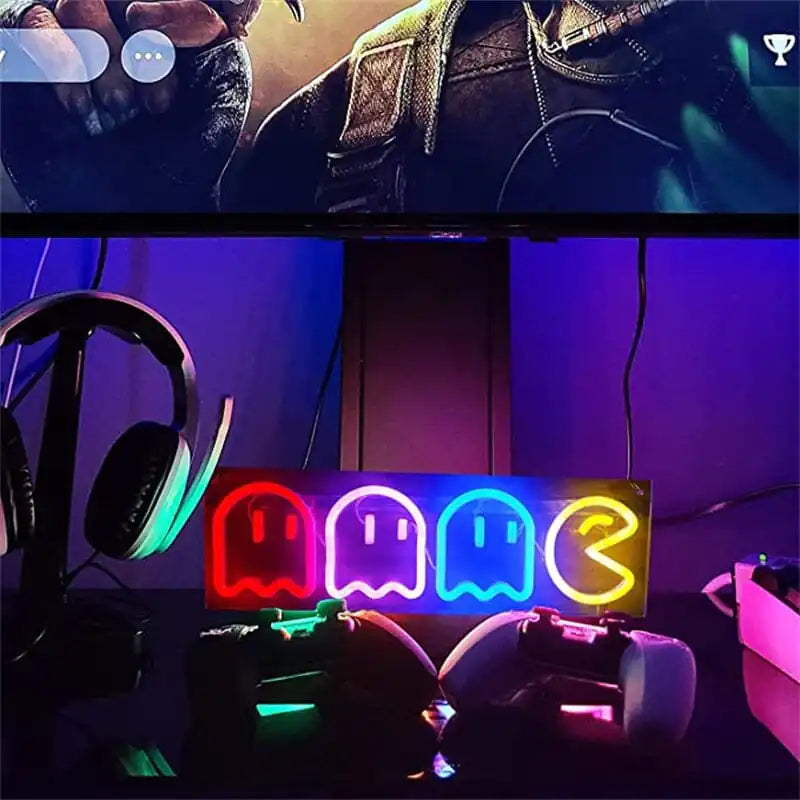 LED neón Pac-Man y fantasmas