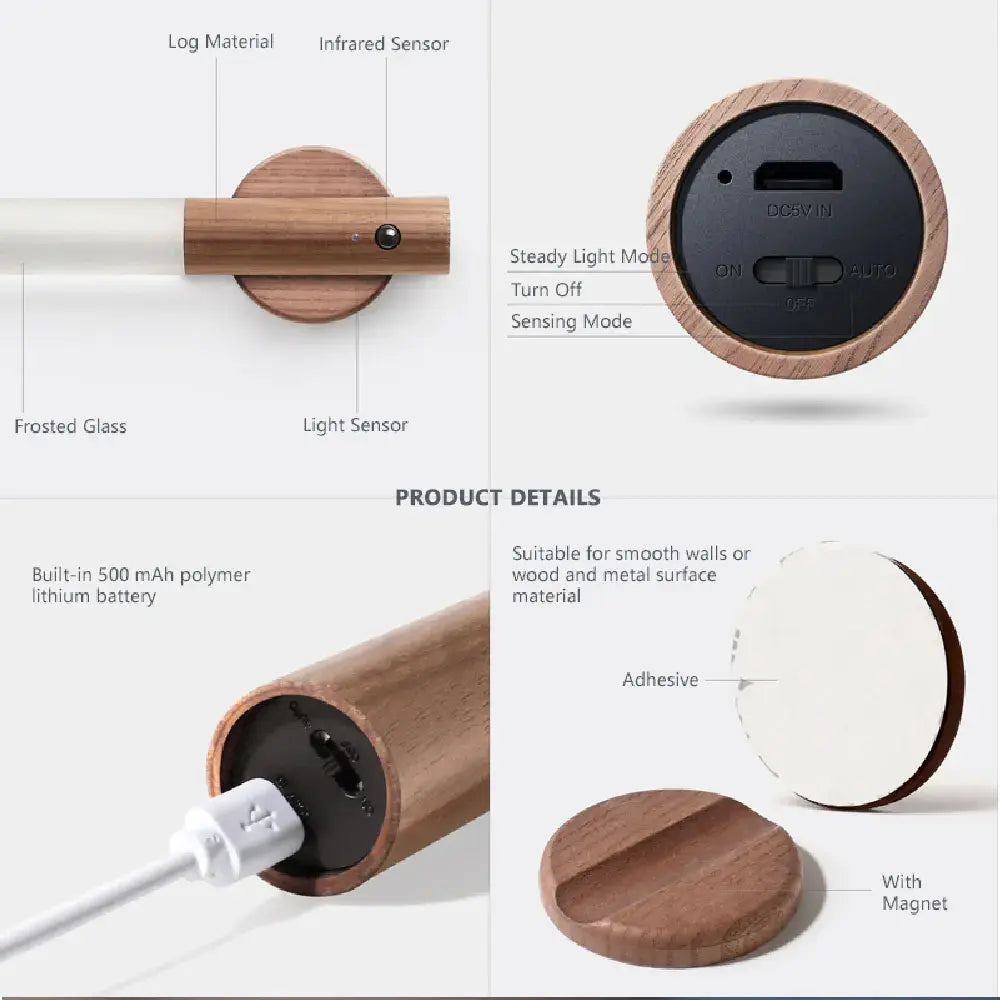 LED Wooden USB Night Light Magnetic