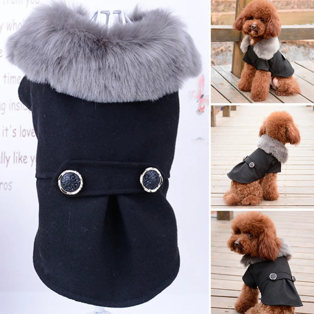 Chaqueta con cuello de piel para mascotas