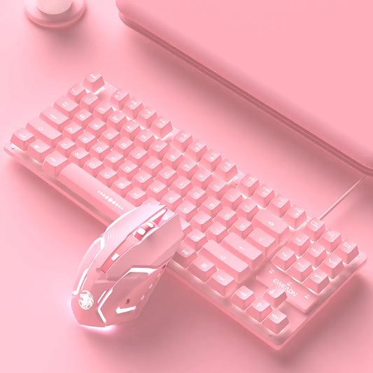 Lindo juego de teclado y mouse con cable rosa