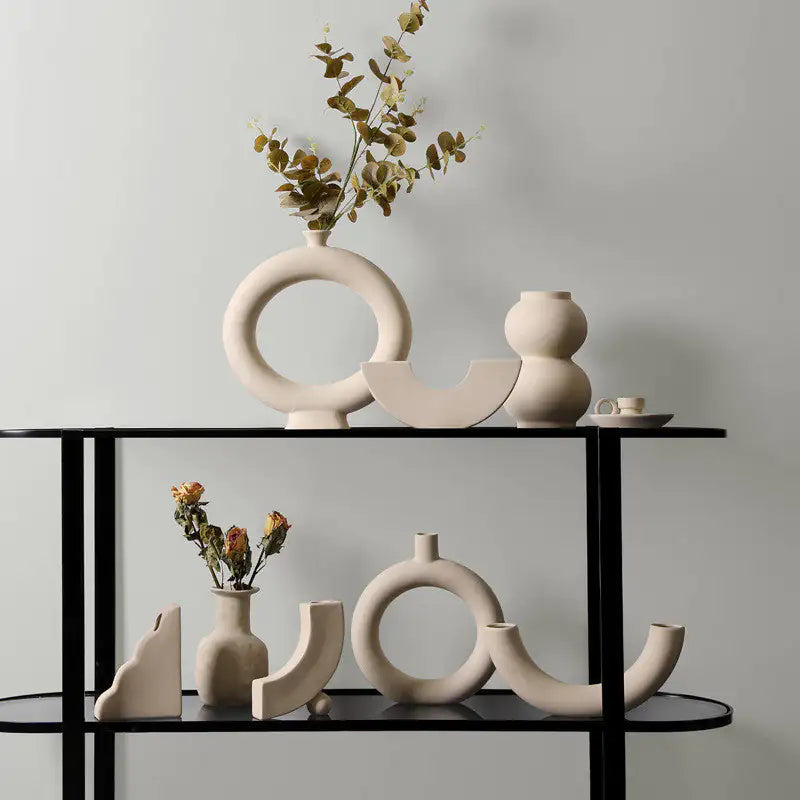 Adornos florales de jarrón de cerámica minimalista moderno