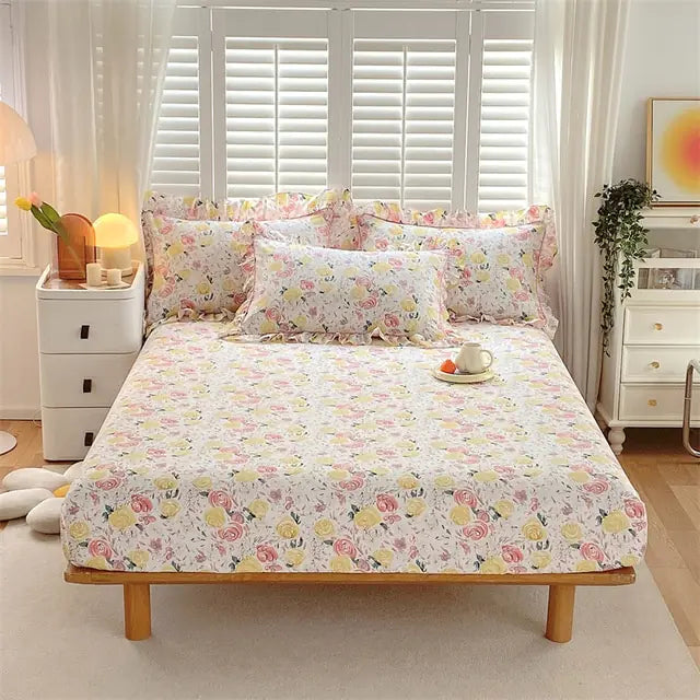 Fitted Sheet Floral Flower Printed Bed Cover