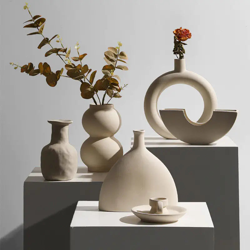 Adornos florales de jarrón de cerámica minimalista moderno