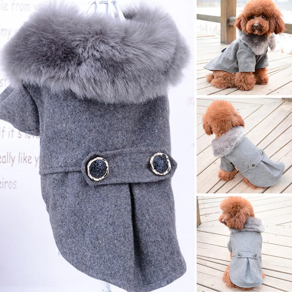Chaqueta con cuello de piel para mascotas