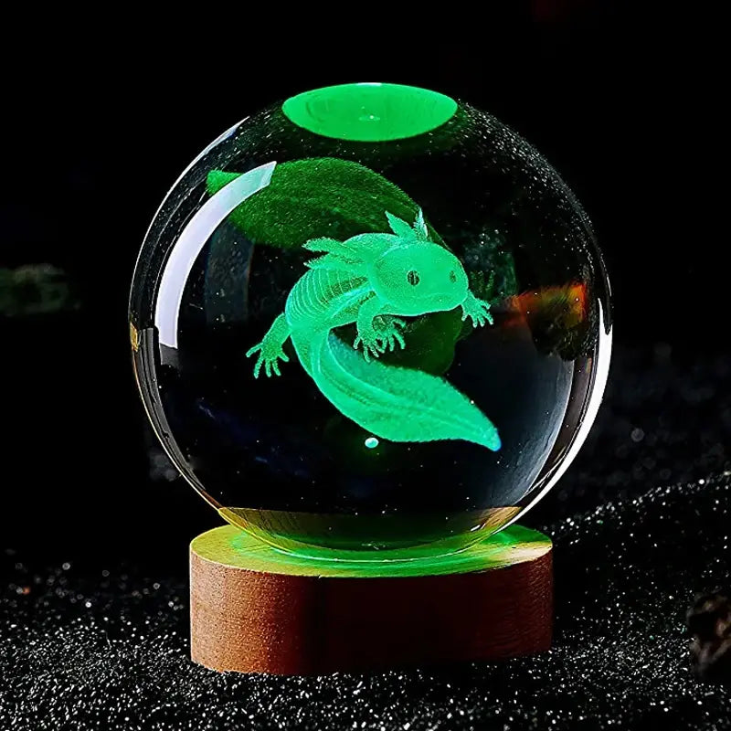 Bola de cristal grabada con láser 3D Axolotl