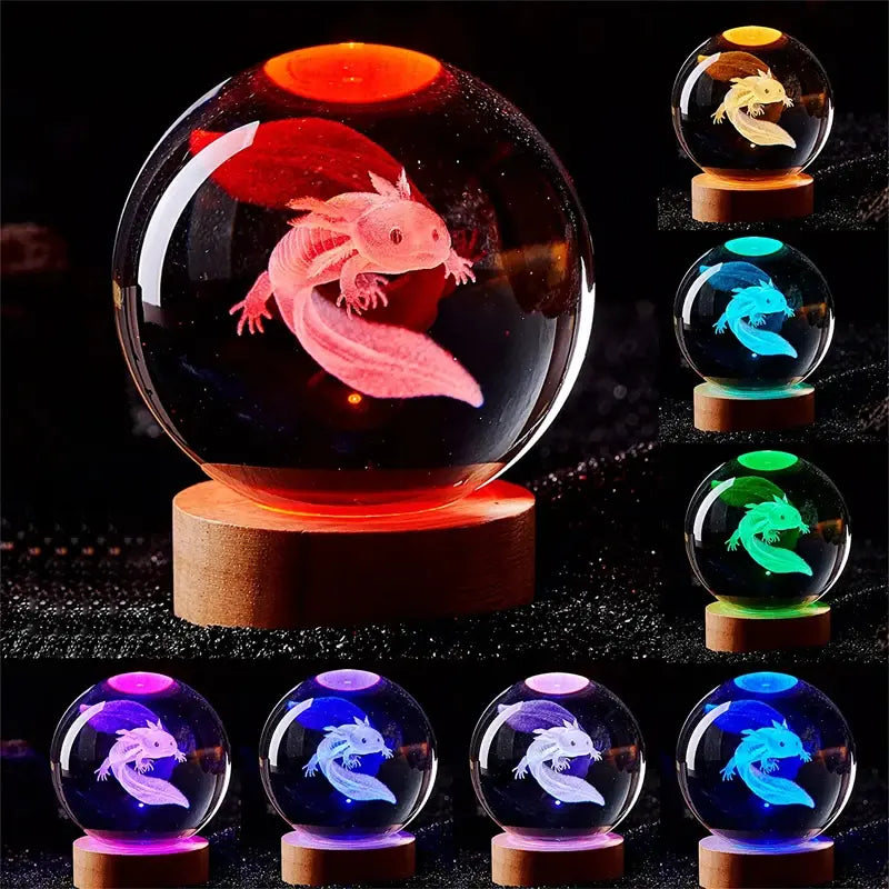 Bola de cristal grabada con láser 3D Axolotl