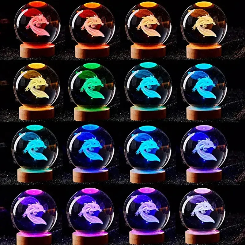Bola de cristal grabada con láser 3D Axolotl