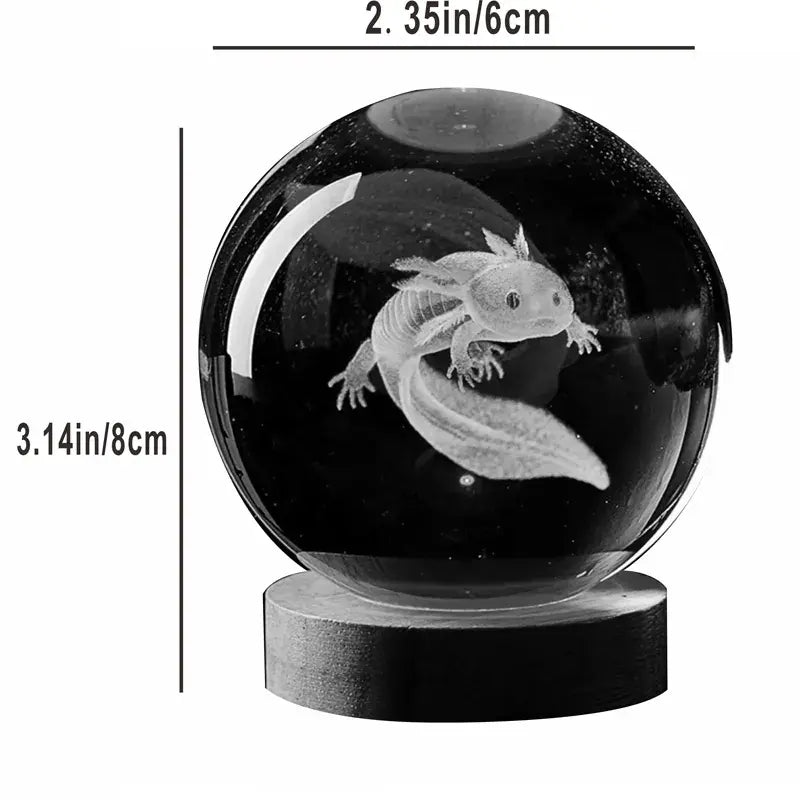 Bola de cristal grabada con láser 3D Axolotl